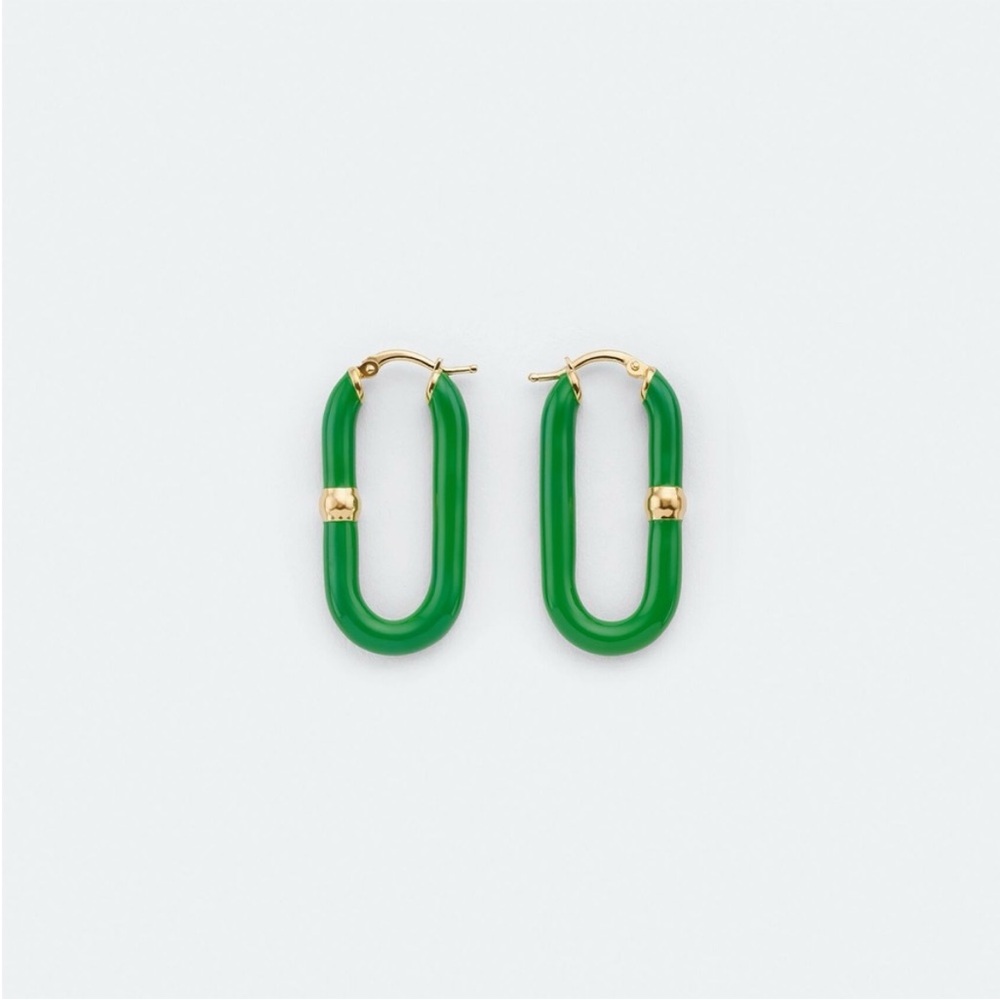Bottega Veneta 💚 Chains Parakeet Gold Green Long Hoop Earrings - Picture 2 of 11